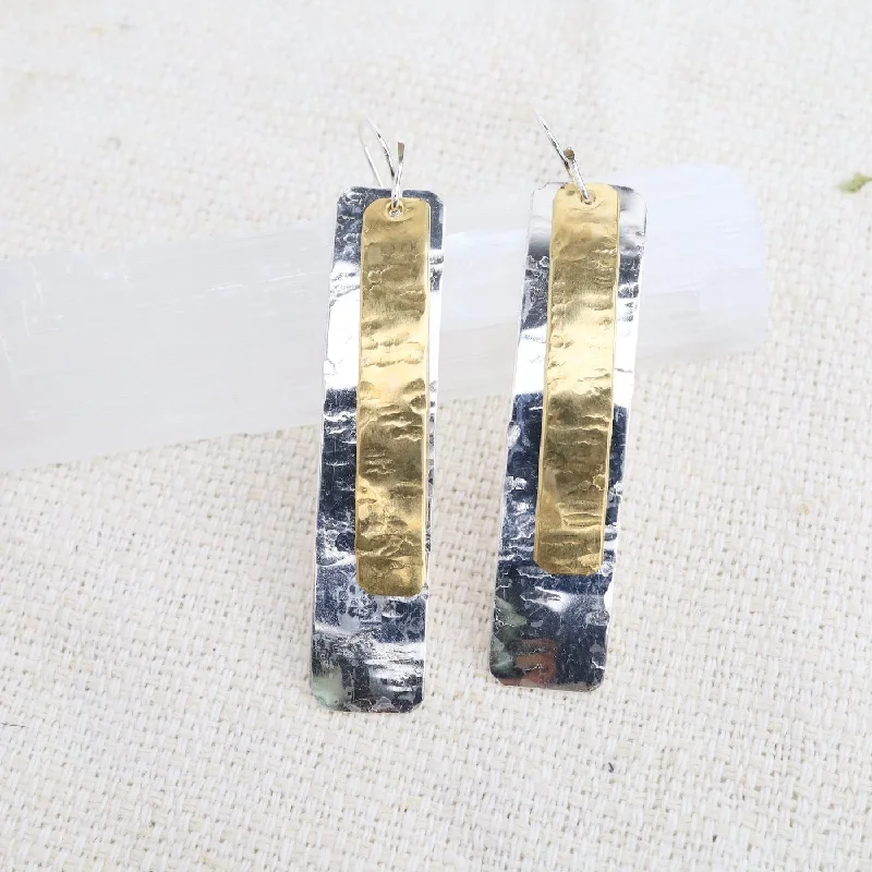 Sparkling Drop Earrings For Luxurious Look-Etched Double Bar Earrings - Gold Filled & Sterling Silver