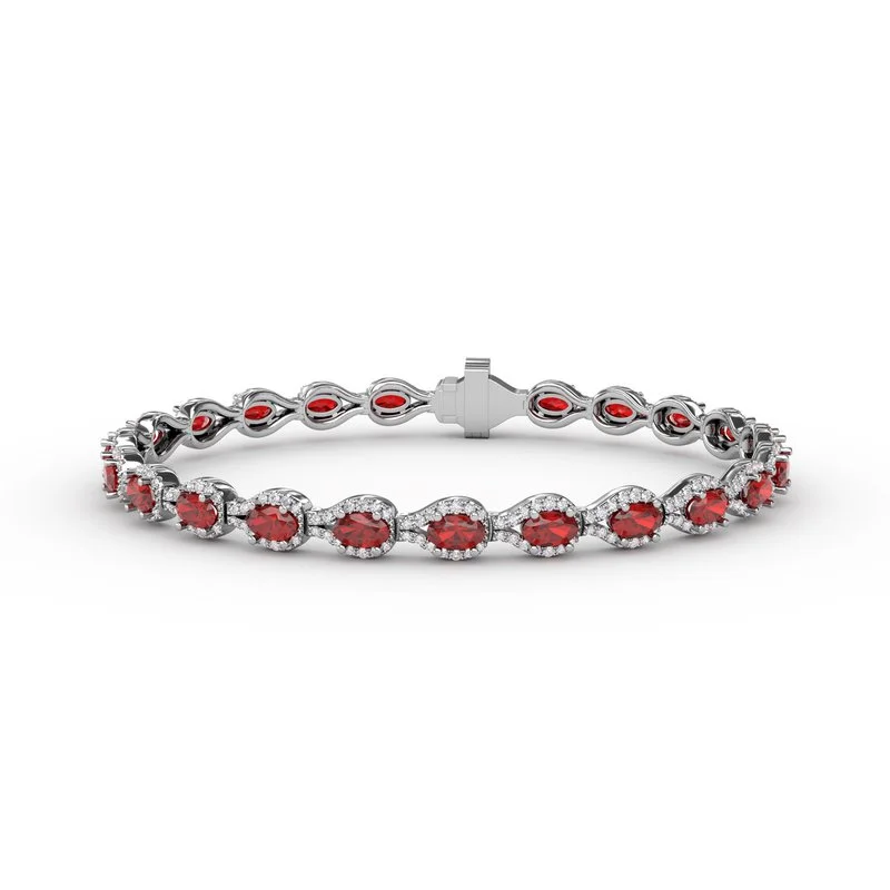 Custom Bracelet Sets For Personalized Style-Pear-Shaped Diamond & Ruby Bracelet B1602R