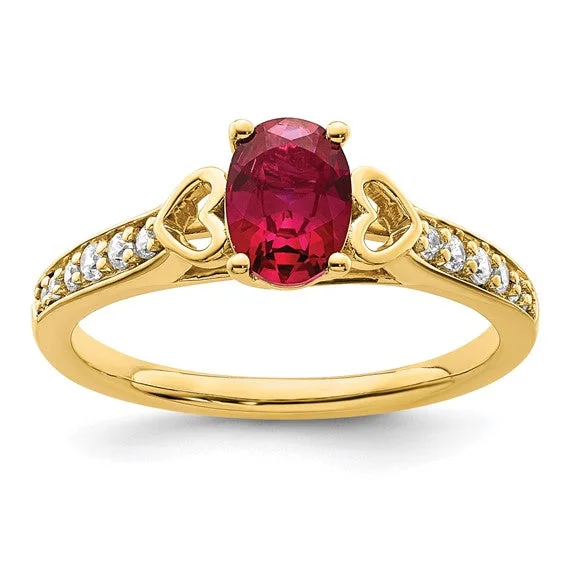 Elegant Wedding Rings For Special Occasions-14k Gold Side Hearts Ruby and Diamond Ring