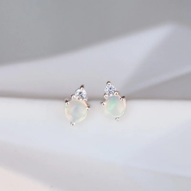 Vibrant Earrings For Bright Fashion-Sterling Silver Opal with CZ Stud Earrings