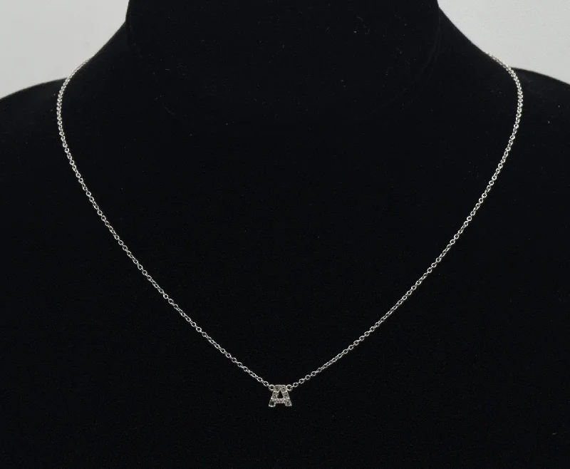 Vintage Sterling Silver "A" Monogram Rhinestone Pendant Chain Necklace - 16.25"