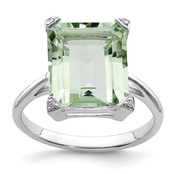 Sparkling Wedding Bands For Elegant Occasions-Sterling Silver 12mm Green Quartz Prasiolite Diamond Ring