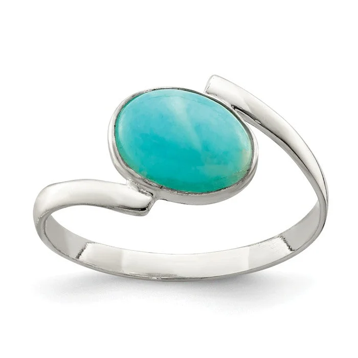 Unique Platinum Engagement Rings For Luxury Proposals-Sterling Silver Oval Amazonite ByPass Ring