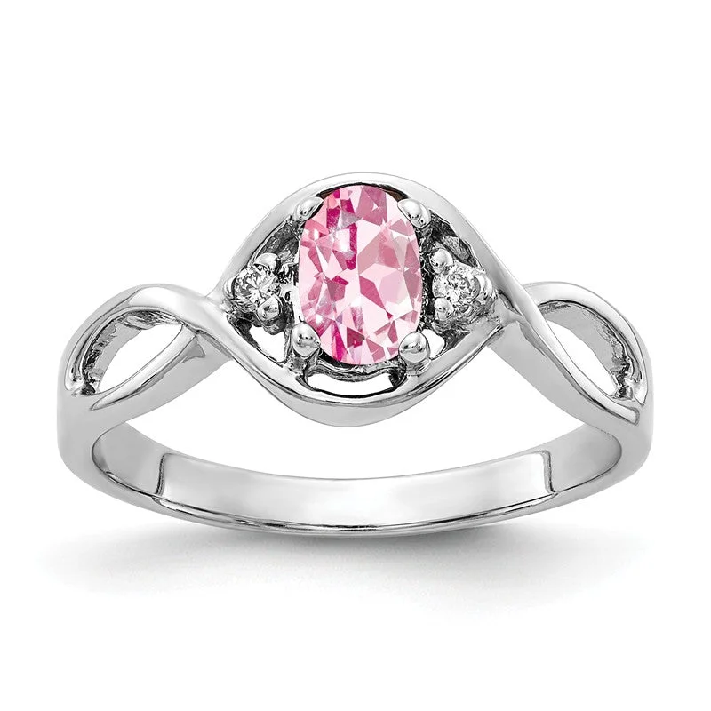 Customizable Stackable Rings For Personalized Fashion-14k White Gold 6x4mm Oval Pink Tourmaline and Diamond Infinity Style Ring