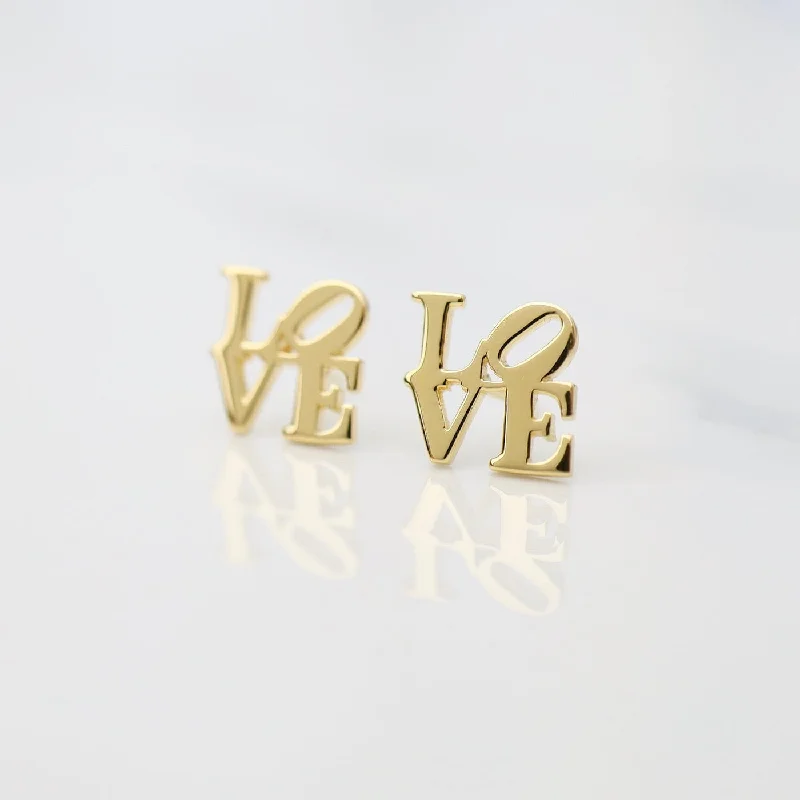 Gorgeous Earrings For Bridesmaids-Polished Gold Vermeil LOVE Stud Earrings