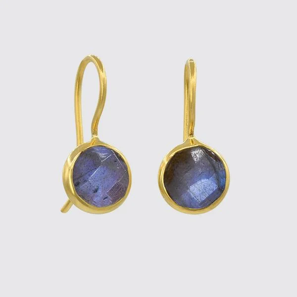 Large Gemstone Earrings For Stunning Fashion-Gold Plated Small Faceted Organic Labradorite Drop Earrings