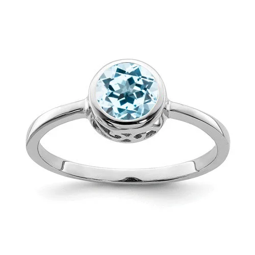 Elegant Engagement Rings For Special Occasions-Sterling Silver Round Sky Blue Topaz Filigree Bezel Set Ring - Size 8