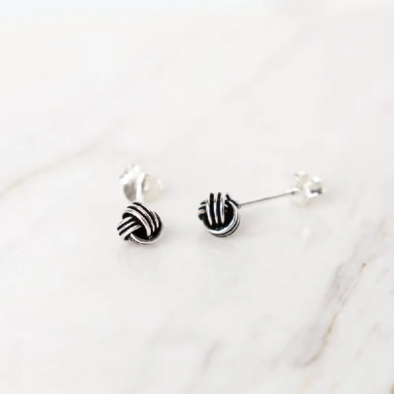 Elegant Earrings For Formal Gatherings-5mm Oxidized Sterling Silver Knot Earrings