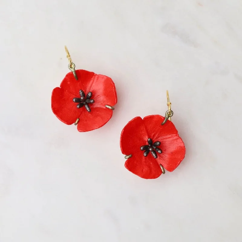 Stunning Pearl Earrings For Bridal Glam-Red Poppy Wire Earrings