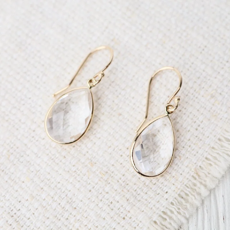 Trendy Resin Earrings For Modern Fashion-14k Pear Shaped White Quartz Earrings