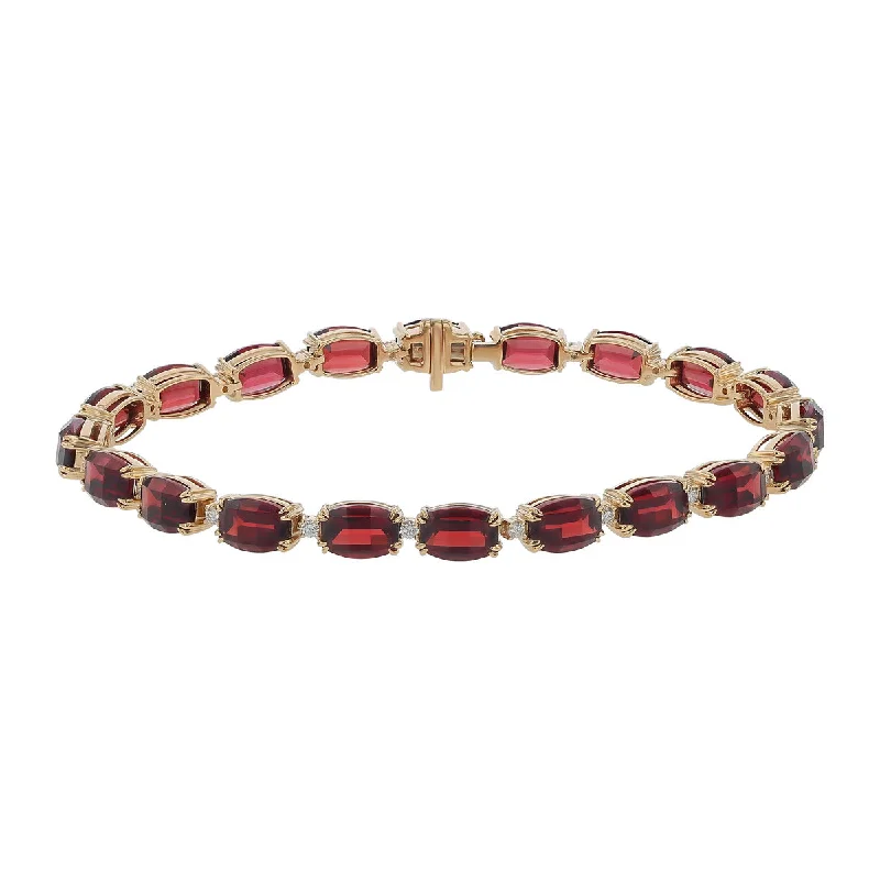 Beautiful Personalized Cuff Bracelets For Special Occasions-Garnet and Diamond Bracelet in 14K Yellow Gold, 7in