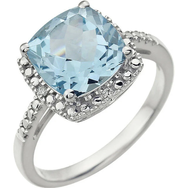 Personalized Gemstone Rings For Meaningful Fashion-14k White Gold 9mm Cushion Cut Sky Blue Topaz & Diamond Halo-Style Ring