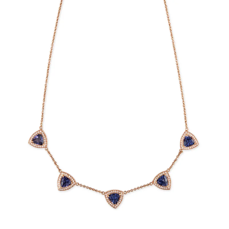 PAVE DIAMOND 5 SPACED OUT TRILLION IOLITE NECKLACE