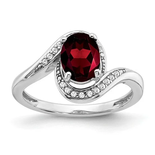 Bold Gemstone Rings For Statement Pieces-14K White Gold Oval Garnet And Diamond Ring