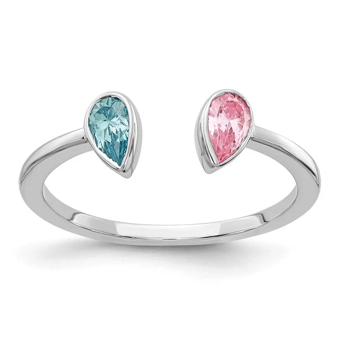 Beautiful Ruby Rings For Special Occasions-14k White Gold Pear Blue Topaz And Pink Tourmaline Ring