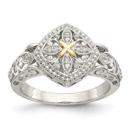 Sparkling Cocktail Rings For Special Celebrations-Shey Couture Sterling Silver w/ 14k Gold Accent Filigree Diamond Ring