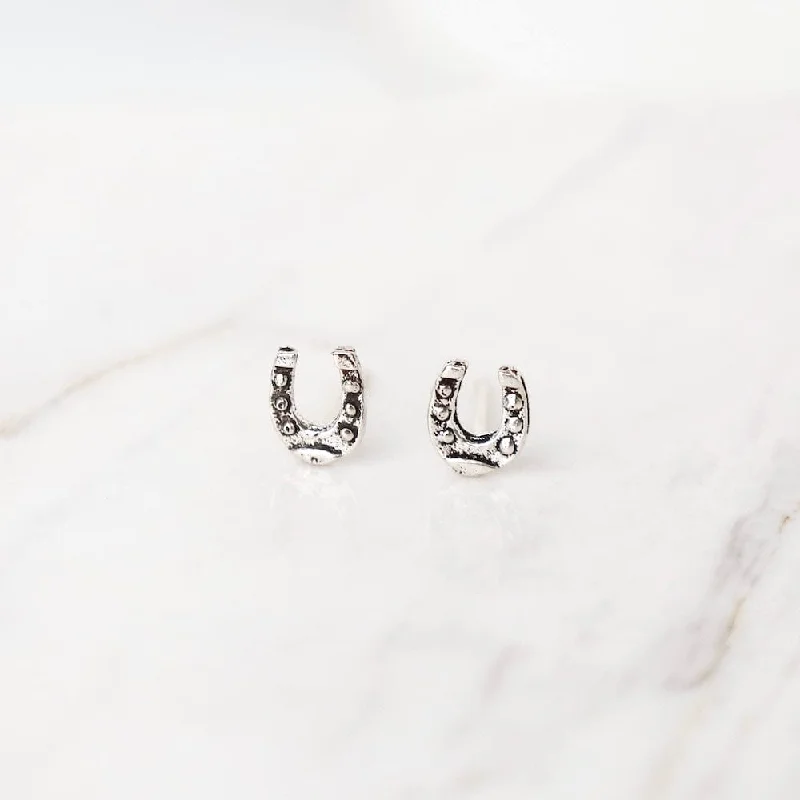 Silver Earrings For Wedding Glam-Sterling Silver Horseshoe Post Earrings