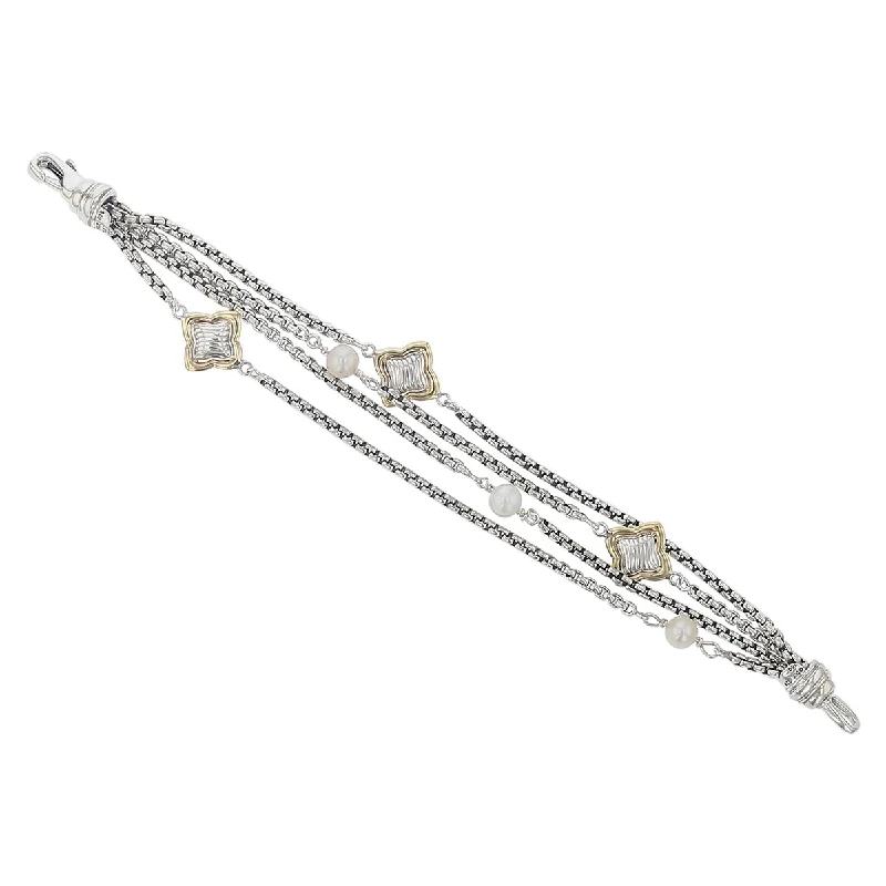 Simple Cuff Bracelets For Subtle Elegance-D Y Quatrefoil Cultured Pearl Multi Strand Bracelet in 18k Yellow Gold and Sterling Silver 7.25"