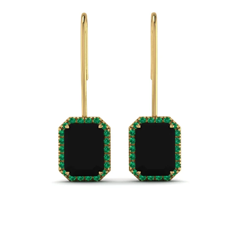 Simple Earrings For Effortless Style-Halo Emerald Cut Black Diamond Earrings - Izabella No. 22