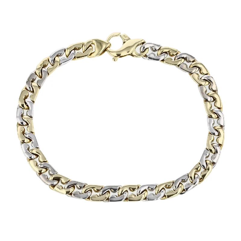 Stunning Stainless Steel Bracelets For Everyday Wear-Cuban Link Alternating Bracelet in 14K Yellow and White Gold, 8in