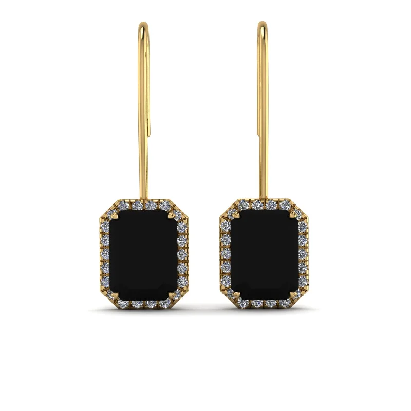 Artistic Beaded Earrings For Boho Style-Halo Emerald Cut Black Diamond Earrings - Izabella No. 7