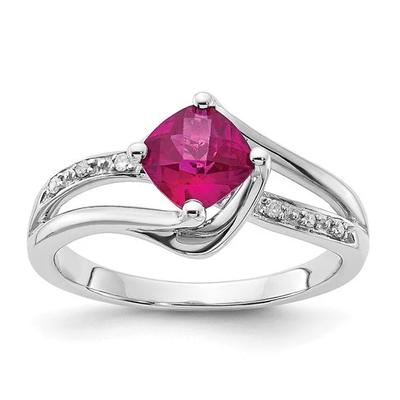 Personalized Engagement Rings For Custom Designs-10k White Gold Created Ruby and Diamond Ring