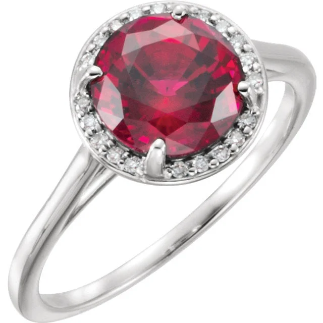 Simple Gold Rings For Everyday Wear-14k Gold Lab Grown 8mm Round Ruby & Diamond Halo Ring