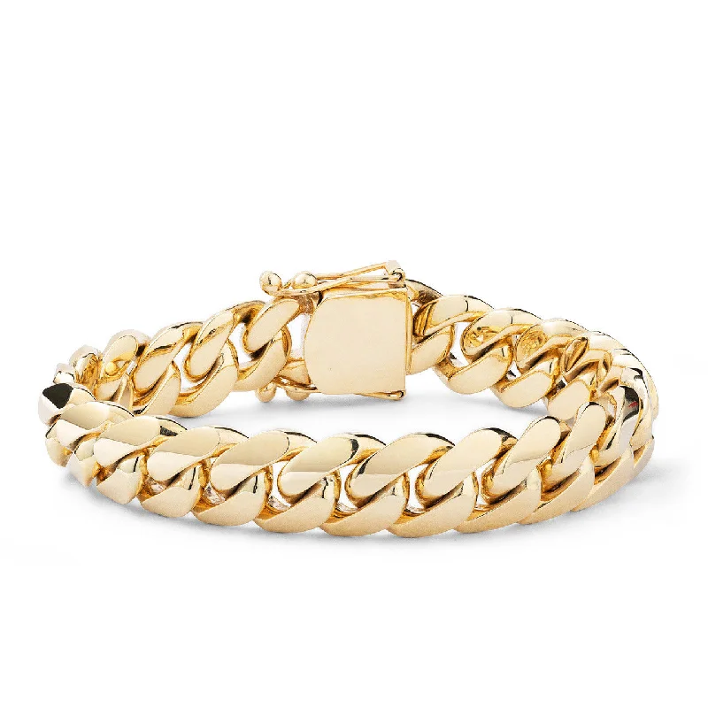 Trendy Custom Bracelets For Personalized Style-Solid Gold Cuban Link Bracelet 12.75 mm