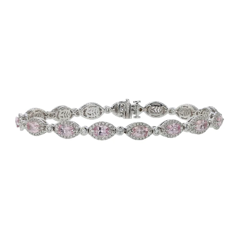 Timeless Leather Cuff Bracelets For Classic Looks-Pastel Morganite and Diamond Bracelet in 18K White Gold, 7in