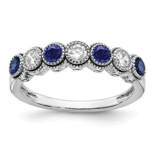 Affordable Gemstone Wedding Rings For Budget Brides-14k White Gold Lab Grown Diamond And Created Blue Sapphire Ring