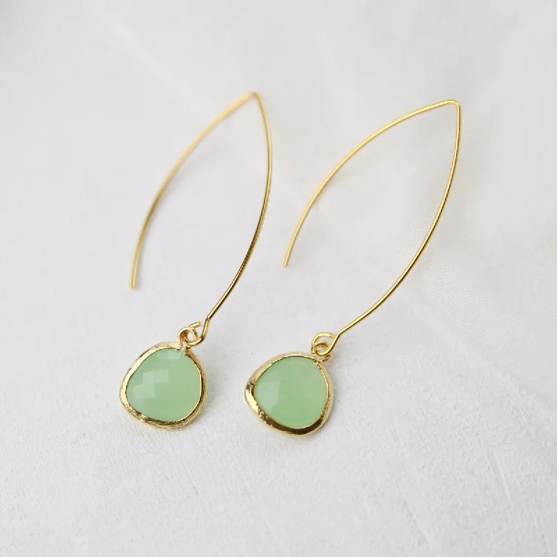 Simple Silver Earrings For Everyday Glam-Gold Plated Long Crystal Drop Earrings - Fluorite