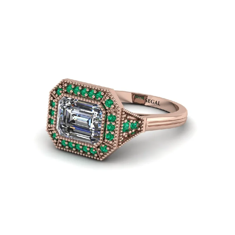 Classic Wedding Rings For Timeless Glam-Emerald Cut Diamond Milgrain Halo Engagement Ring - Juniper No. 17