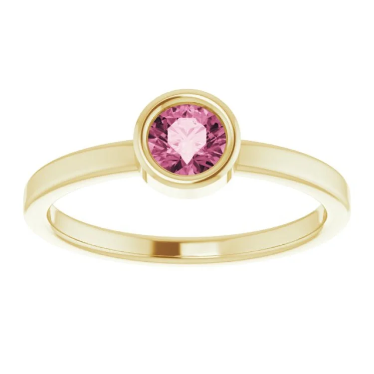 Simple Engagement Bands For Minimalist Brides-14K Yellow 4.5 mm Natural Pink Tourmaline Ring