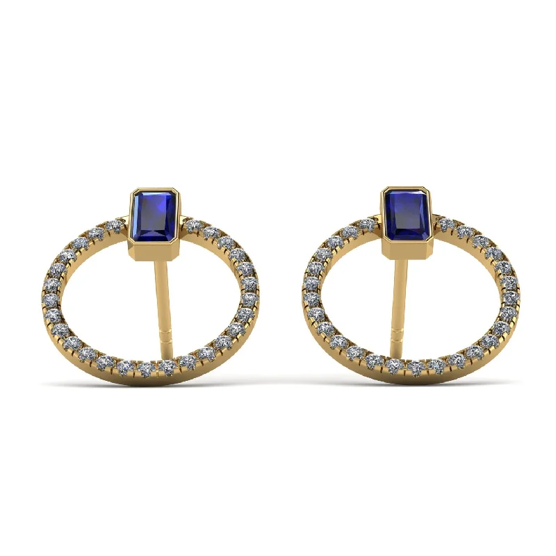 Trendy Gold Earrings For Fashion Statements-Emerald Cut Circle Sapphire Earrings - Oaklyn No. 13