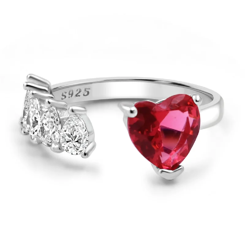 Timeless Wedding Rings For Classic Brides-Zarkan 925 Silver Ruby Heart Solitaire American Diamond Heart Ring