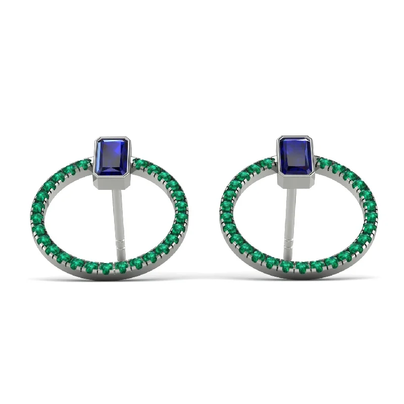 Fashionable Earrings For Day-to-Night Wear-Emerald Cut Circle Sapphire Earrings - Oaklyn No. 30