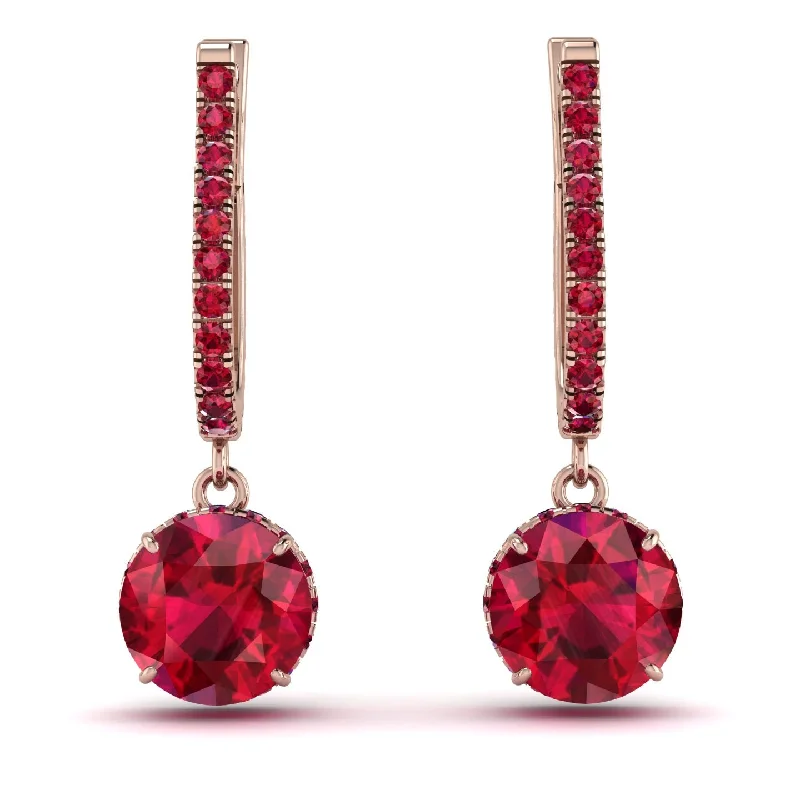 Custom Earrings For Personalized Jewelry-Ruby Dangle Earrings With Hidden Halo - Adaline No. 56