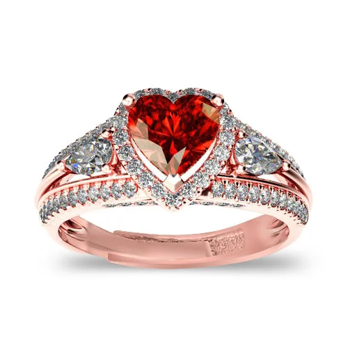 Luxury Engagement Rings For Brides-to-Be-Zarkan Rose Gold Ruby Diamond Cut Heart Pure Silver Propose Ring