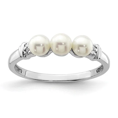 Beautiful Sapphire Engagement Rings For Timeless Glam-Sterling Silver Diamond And 3 Freshwater Cultured Pearl Ring