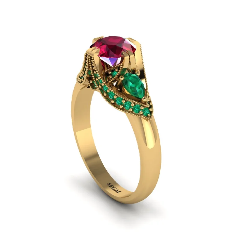 Unique Gemstone Rings For Colorful Fashion-Ruby Vintage Round Cut Engagement Ring - Kali No. 25