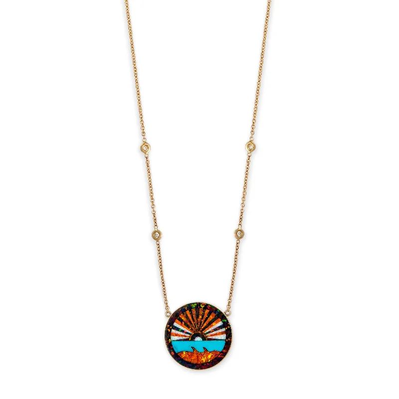 SMALL DIAMOND ORANGE SUNSHINE INLAY NECKLACE