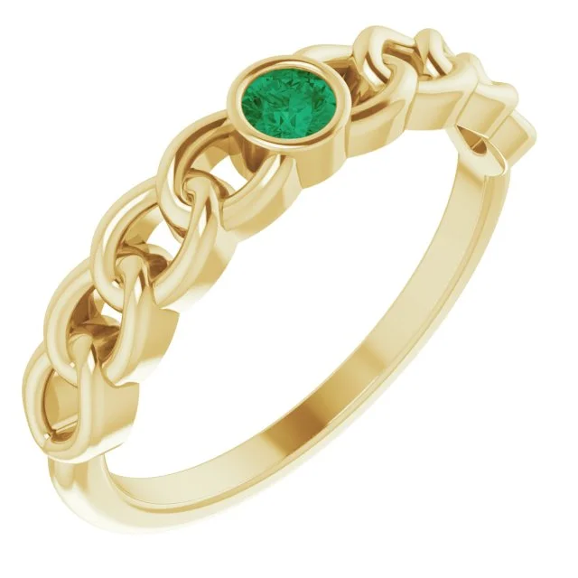 Sparkling Wedding Bands For Fashion-Forward Brides-14K Yellow Gold Natural Emerald Curb Chain Ring