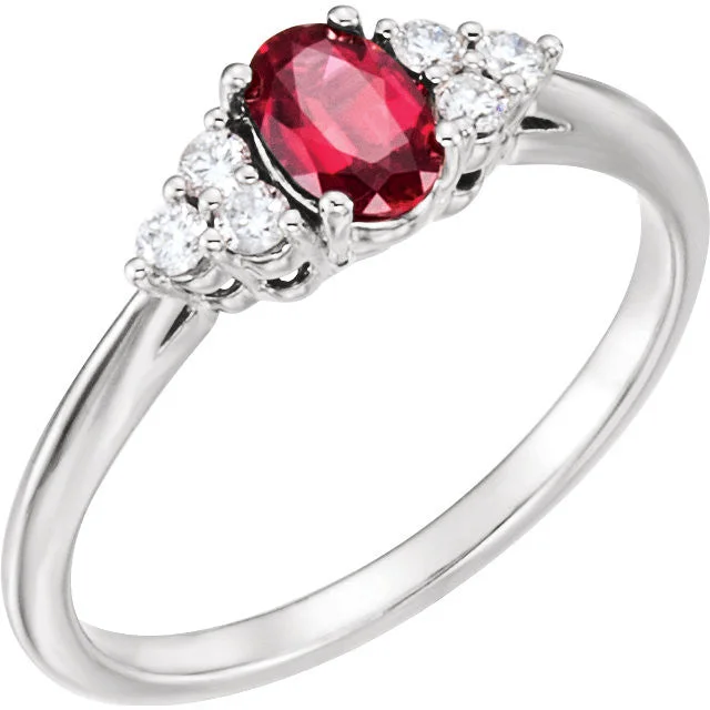 Beautiful Vintage-Inspired Wedding Rings For Classic Brides-Lab Created Ruby & 1/6 CTW Diamond Ring - 14k Gold or Sterling Silver