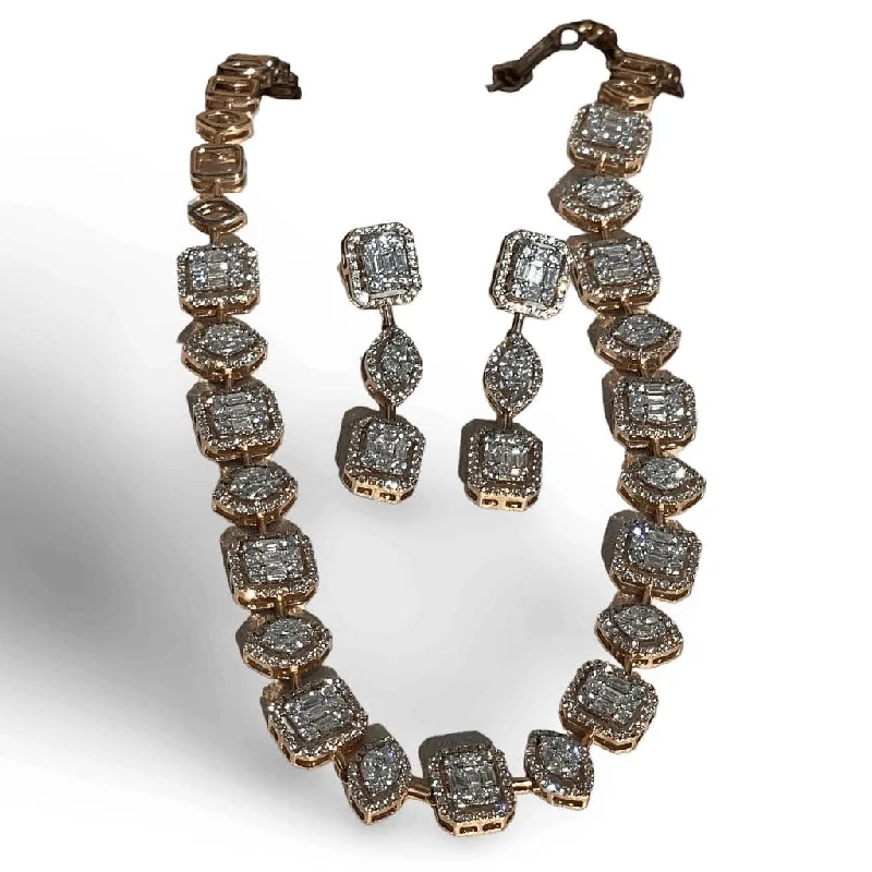 Mixed Cut Diamond Necklace and Earring Set in 18K Rose Gold