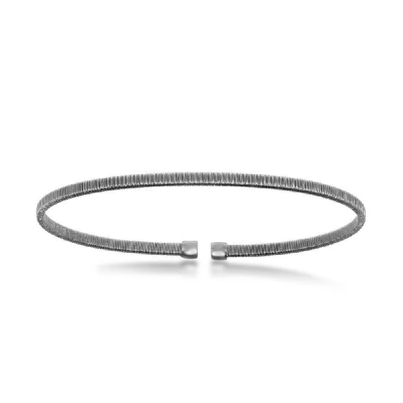 Beautiful Charm Bangles For Fun Fashion-Sterling Silver Black Rhodium Wire Designer Bangle