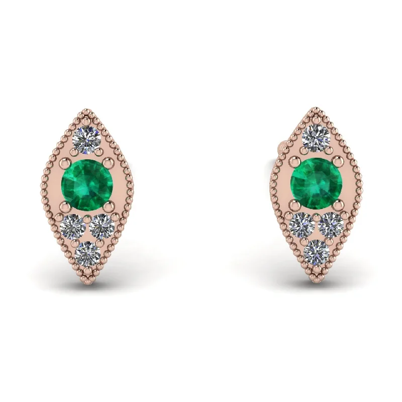 Large Gold Earrings For Statement Style-Milgrain Marquise Emerald Earrings - Faye No. 5