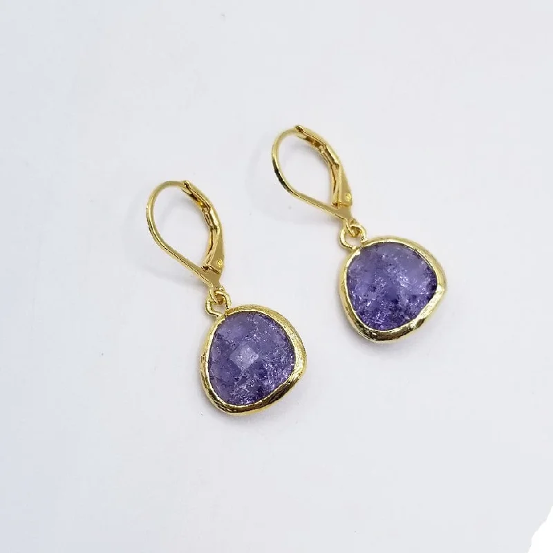 Unique Handmade Earrings For Gift Ideas-Teardrop Plum Rock Crystal Drop Earrings