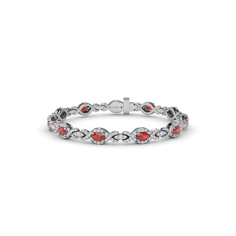 Beautiful Gemstone-Studded Bracelets For Elegant Fashion-Love Knot Ruby and Diamond Bracelet B1884R