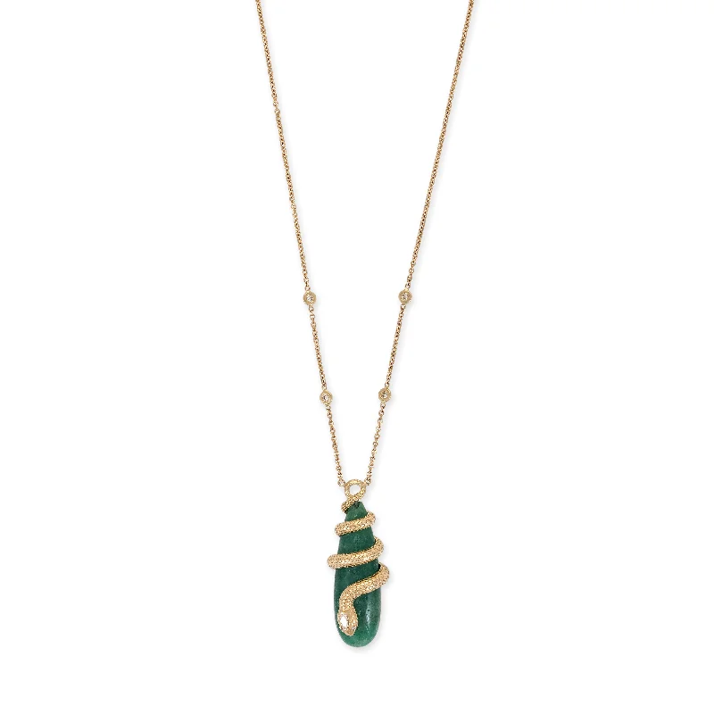 DIAMOND SNAKE WRAPPED EMERALD DROPLET NECKLACE