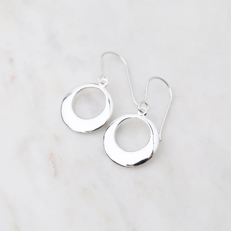 Fashionable Earrings For Day-to-Night Wear-Sterling Silver Mod Circle Cut Out Earrings